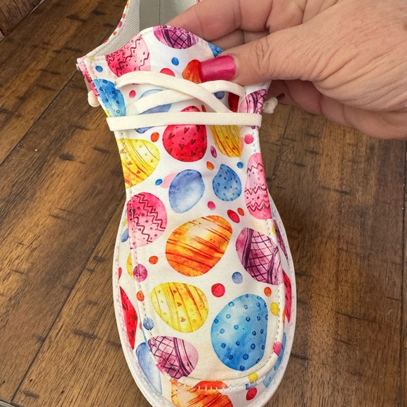 Emmeline's Fashion Easter Eggs Printed Square Toe Slip On Canvas Flats Shoes - Picture 10 of 14